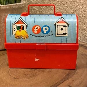 Vintage red Fisher-Price lunchpail 1970s toolbox farm barn